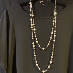 Layered 36” Pearl Station Necklace